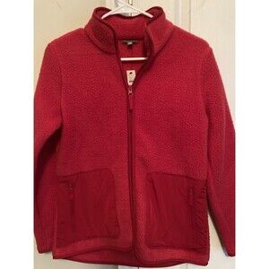 Talbots Fleece Red with Satin Accents Full Zip Jacket w/ Pockets size XS NEW